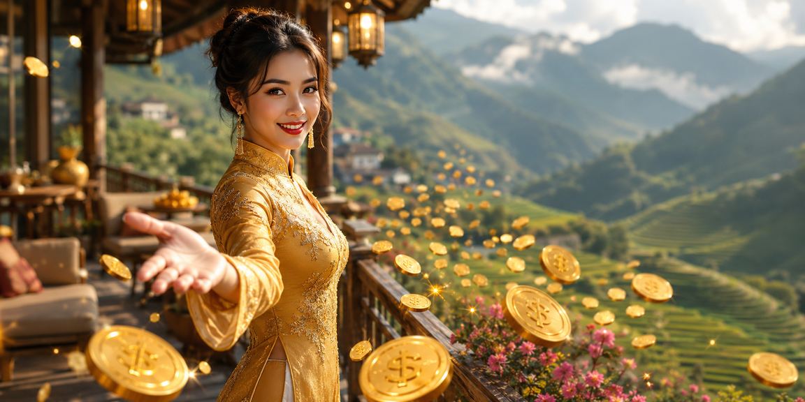 Thiếu nữ mặc áo dài đăng ký tài khoản nhận thưởng giữa khung cảnh ruộng bậc thang Sapa